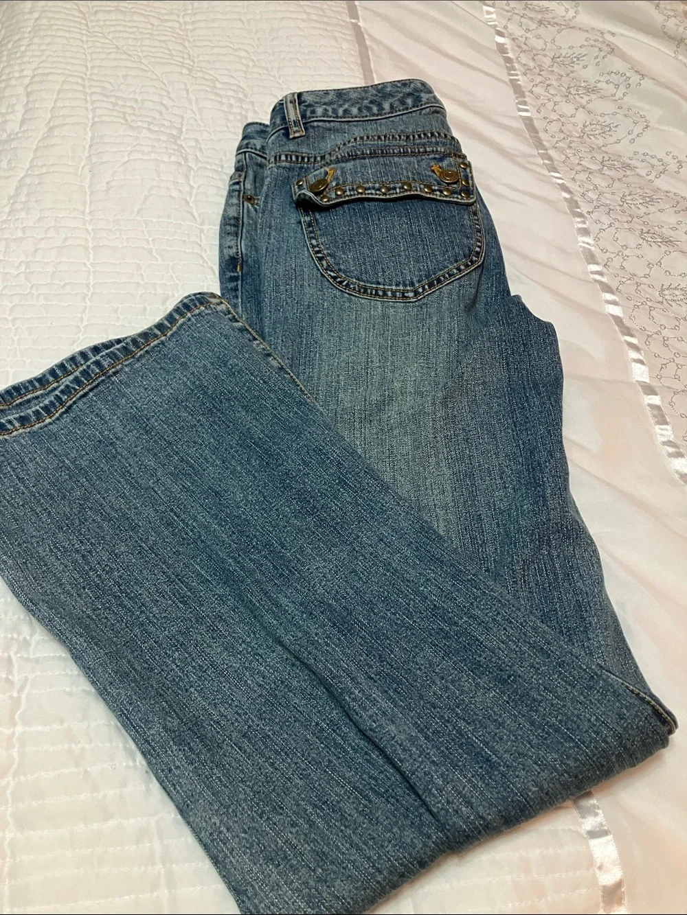 Michael Kors Blue Straight Leg Jeans with Studded Pocket Trim